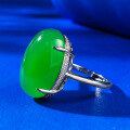 wholesale [] 925 Silver Plated with High Ice Green Chalcedony 15*20mm Agate Ring-0-2