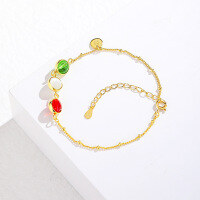 wholesale S925 sterling silver colored crystal bracelet for women with engraved rotating cat's eye beads, unique design Valentine's Day gift-Gold Bracelet>925 Silver