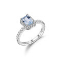 wholesale S925 sterling silver plated with 18k gold cross-border emerald-cut colored gemstone ring rectangular gemstone engagement ring-0-5