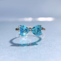 wholesale Metal Material: 925 Sterling Silver Mu Jing Jewelry New 6*6mm Heart-shaped Aquamarine Ring, Cross-border Ins Style, Fashionable and Versatile-R548 Ocean Blue Ring Size 7