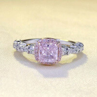 wholesale S925 silver new 5*5mm dazzling sparkling pink diamond square ring for women, fashionable-R781 Pink Diamond>No. 7