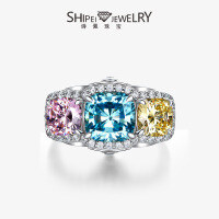wholesale Metal material first: SPEurope and America new 2-carat oval 8*8 simulated fancy diamond ring in yellow, blue, and pink with full diamond and color clash design-Color【R-0307】&gt;No.9
