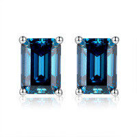 wholesale 925 silver new jewelry 1ct VVS1 colored moissanite emerald cut earrings cross-border bestseller-Dark blue>5*7mm (1ct*2)