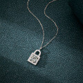 Sterling Silver 1-Carat Moissanite Women's Necklace, Small Lock Pendant Collarbone Chain-0-1