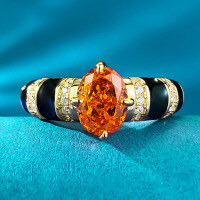 wholesale S925 silver gold-plated ring set with 6*8 Fanta oval high-carbon diamond, hot-selling live-streaming women's ring available for dropshipping-R875 Fanta Orange>8