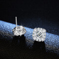 S925 Silver Four-Prong Stud Earrings with Square Emerald Moissanite-0-2