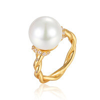 wholesale S925 Sterling Silver Micro-Inlaid Zircon and Shell Pearl Ring, Luxe and Elegant Vintage Style High-End Feel Valentine's Day Gift Ring-US size #6