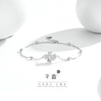 wholesale 925 Sterling Silver Minimalist Niche Beaded Clover Bracelet for Women Couple Jewelry Wholesale from Manufacturer-Four-leaf clover bracelet [S925 silver]