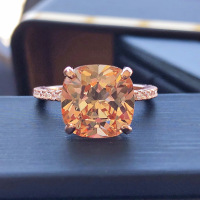 wholesale S925 Sterling Silver European & American Simulated Diamond Ring for Women, Ultra Sparkly Minimalist Diamond Ring, Dropshipping Available-Rose Gold Champagne Diamond No. 9