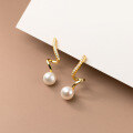 wholesale S925 Sterling Silver Diamond-Accented Pearl Spiral Line Earrings for Women, French Minimalist and Luxe Elegance M01676-0-0