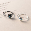 wholesale S925 silver ring for women, Korean-style animal cat blue diamond twist open-ended circle, girly hand accessory J9851-0-2
