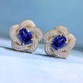 wholesale new flower earrings design set with 6*8 sapphire in a vintage style, available for dropshipping Place the metal material at the front-0-1