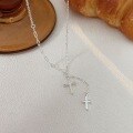 wholesale S925 Sterling Silver Inlaid Cross Tassel Pendant Necklace for Women, Fashionable, Unique, Retro, Versatile Collarbone Chain, Korean Style Trendy-0-4