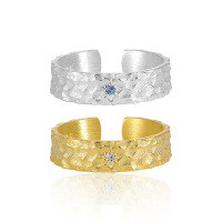 wholesale S925 Sterling Silver Hammered Texture Diamond-Inlaid Ring for Women, Minimalist Style, Small Batch, Unique Brushed Texture Silver Ring-18K Gold [No. 14/Adjustable] Opening adjustable