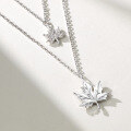 wholesale 925 Sterling Silver Autumn New Popular Double Layer Maple Leaf Pendant Necklace, a Unique Birthday Gift for Girlfriend-0-2