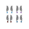 wholesale S925 Silver Italian Craft Hand-Designed Feather Natural Gemstone Garnet Stud Earrings-0-4