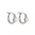 wholesale 925 Sterling Silver Minimalist Pearl Accent Circular Hoop Ear Clips-0-4