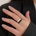 wholesale S925 Sterling Silver Black Resin Minimalist C-Shaped Ring for Women, Creative Wide Band Adjustable Index Finger Ring Light Luxury-0-4