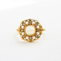 wholesale Pure Silver Vintage Palace Style Jewelry Ring with Natural Blue Flash Moonstone and Zirconia Luxury Wholesale from Factory-Blue Moonstone Palace Style Ring No. 5 (Mido)