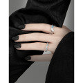 wholesale S925 Sterling Silver 847 Original Niche Design New Chinese Style Irregular Crease Texture Aquamarine Open Adjustable Ring for Women-0-2
