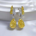 wholesale Sterling Silver New 8*12 Pear Shaped Radiant Cut Yellow Diamond Teardrop Earrings High-end Fashion Jewelry-0-1