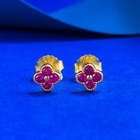 wholesale S925 silver new red diamond four-leaf clover earrings, hot-selling in cross-border trade for-E630 Red Diamond Four-Leaf Clover Earrings>925 Silver