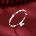 wholesale 999 Sterling Silver Blooming Flowers Bell Bracelet for Women, Fashionable Youthful Style, Light Luxury Floral Bangle, Pure Silver Cuff, Elegant-0-1