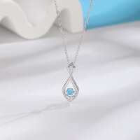wholesale S925 Silver Korean Version Water Drop Moving Pendant Necklace for Women, Minimalist Design Collarbone Chain, Cross-Border New Arrival-Blue Diamond Necklace 925 Silver