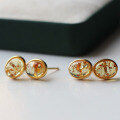 wholesale S925 Sterling Silver Inlaid Natural Flower Amber Cabochon Round Stud Earrings, Elegant, Unique, and Versatile Live Streaming Supply Chain-0-1