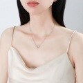 wholesale S925 Sterling Silver Pink Diamond and White Diamond Hearts Together Necklace, Fashionable Sweet Design High-End Sense Collarbone Chain Jewelry-0-2