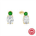 wholesale 925 Sterling Silver New Classic Luxury Diamond-Encrusted Emerald Stud Earrings,。-0-6