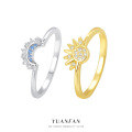 wholesale S925 Sterling Silver Micro-Paved Shiny Crystal Sun and Moon Couple Rings, Light Luxury and Versatile-0-1