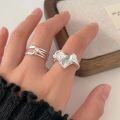 wholesale S925 Sterling Silver Irregular Heart Ring for Women, Light Luxury Fashion Cross Knot Band, Korean New Edition-0-0