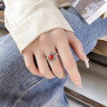 wholesale S925 Silver Retro Fashion Nanhong Agate Flower Fresh and Elegant Palace Style Versatile Adjustable Ring-0-3
