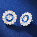 wholesale S925 sterling silver new high-carbon diamond blue sapphire earrings for women wholesale factory-0-1