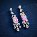 wholesale S925 Silver Live Stream Same Style Sakura Pink 4-Carat 9*13 Oval High Carbon Diamond Earrings, Niche Design-0-1