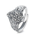 wholesale S925 Sterling Silver Retro Vintage Chinese Traditional Characters Bold Wide Statement Open Ring-0-4