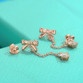 wholesale Rose gold-plated S925 silver bow earrings, sweet and lightweight luxury ear accessories with tassel drop, long design for women, elegant-0-1