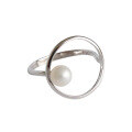 wholesale S925 Sterling Silver Korean-style Minimalist Geometric Circle Pearl Ring for Women, Student Nature-inspired Silver Jewelry-0-4