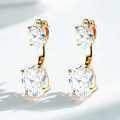 S925 Silver Champagne Gold-Plated Double High-Carbon Diamond Stud Earrings Wholesale-0-1