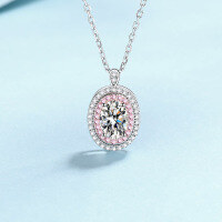 wholesale S925 Sterling Silver 1-carat Moissanite Necklace for Women with Micro-set Pink Zircon, Sweet and Girly, Ready to Ship-Moissanite / 1 carat white gold rose gold &gt; 925 silver