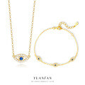 wholesale S925 Sterling Silver Cross-Border Hot-Selling Evil Eye Micro-Set Zircon Necklace and Vintage Blue Eye Bracelet-0-0