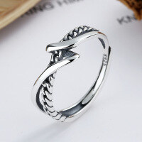 wholesale S925 Sterling Silver Interwoven Chain Ring Minimalist Vintage Niche Design Light Luxury Ins Hand Jewelry-YJ251/approx. 2.01g Adjustable opening