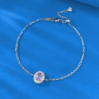 wholesale S925 Silver Oval Solitaire Bracelet, Light Luxury and Exquisite Commuting Versatile Adjustable Bracelet for Women-B193 Rose Purple Bracelet [Adjustable]  Pull-out adjustable