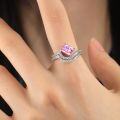 wholesale 925 Sterling Silver 6*8 Radiant Ruby Ring with High Carbon Diamond Gemstone Ring Set-0-3