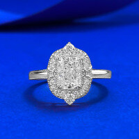 wholesale Metal material first: Frosted cut 5*7mm white simulated diamond ring set for women, wedding band style, designed to enhance the diamond appearance-R1485 White Diamond Ring Size 6