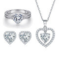 wholesale 925 Sterling Silver Jewelry Set: Heart Ring, Pendant Necklace, and Earrings in an Elegant, Minimalist Style-0-0