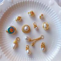 wholesale Sterling Silver Gold Plated Inlaid Natural Freshwater Pearl Pendant DIY Bracelet Necklace Accessories Baroque Yellow Jambhala-1#