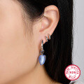 wholesale Metal Material: 925 Sterling Silver Earrings with a Stylish and Fashionable Design, Featuring a Three-Dimensional Heart Shape in Light Blue, Cross-Border New Product Jewelry-0-3
