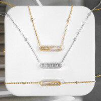 wholesale 18K Gold Liuliu Diamond Necklace for Women, Natural Diamond Sliding Three-Diamond Pendant, New Light Luxury Collarbone Chain with Inlaid-18K Yellow>Three Diamonds Edition